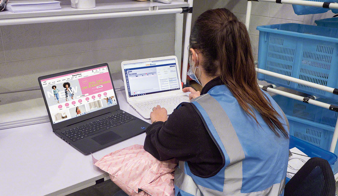 Ecommerce operations workstation showing storefront and inventory software