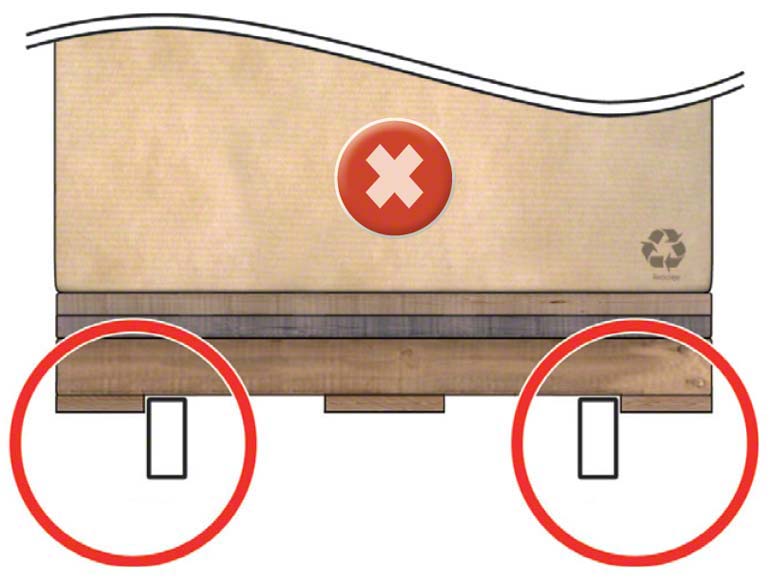 La lisse est proche de la planche inférieure. Le chariot, en prenant la palette, peut déformer la lisse.