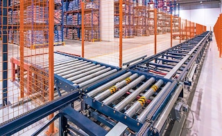 Productivité élevée et manutention automatisée de la marchandise avec convoyeurs pour palettes Productivité élevée et manutention automatisée de la marchandise avec convoyeurs pour palettes