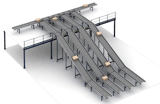 Les convoyeurs à bandes permettent de trier les commandes et de relier différents niveaux