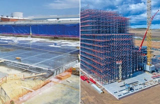 La structure autoportante de l’entrepôt repose sur une dalle en béton