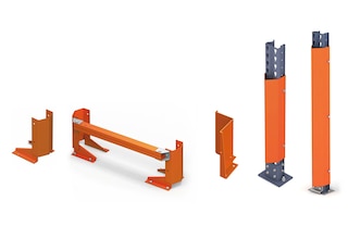 Les différentes protections sécurisent les éléments verticaux du rack à palette contre les chocs
