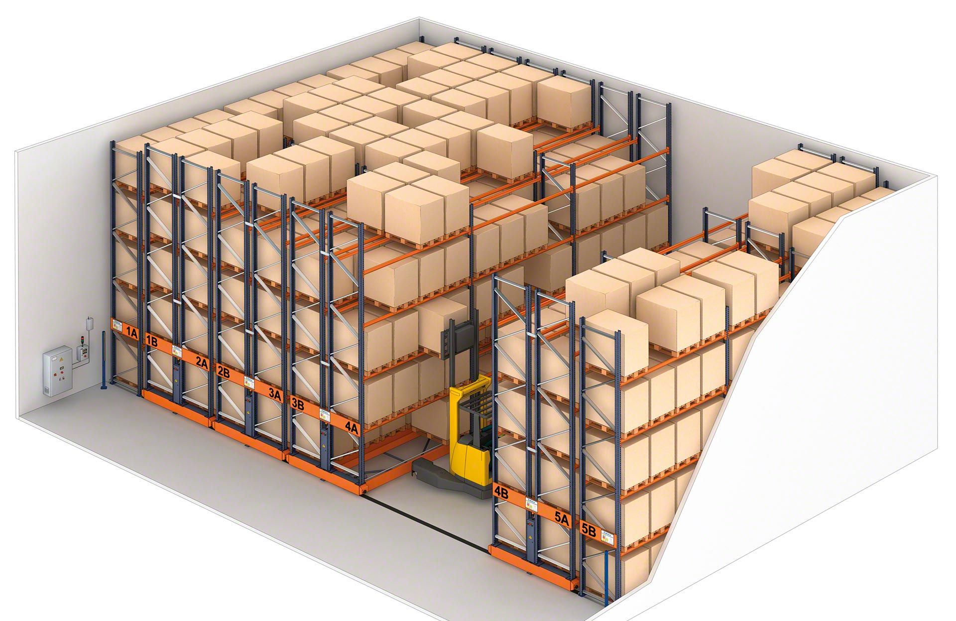 Le rack mobile offre un compactage maximal pour augmenter la capacité de l’entrepôt