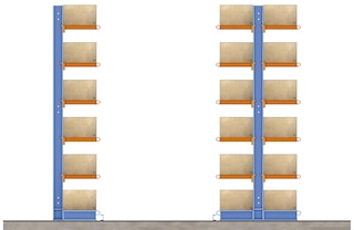 Les rayonnages cantilever peuvent être simples ou doubles selon le nombre de côtés disponibles pour le stockage