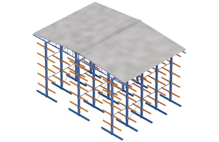 La toiture protège le rayonnage cantilever installé en extérieur