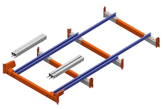 L’ensemble pour trois palettes comprend quatre rails et quatre chariots