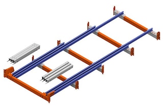 L’ensemble pour quatre palettes se compose de six rails et de six chariots