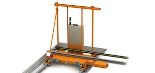 Le pont de transbordement permet de déplacer un transstockeur d’une allée à l’autre Le pont de transbordement permet de déplacer un transstockeur d’une allée à l’autre